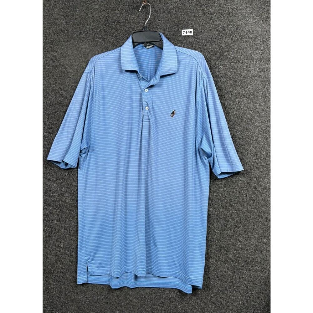 Fennec Highly Evolved Golf Polo Shirt Mens Size L Blue White Striped Performance